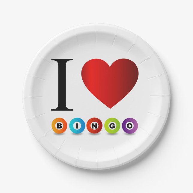 Prato De Papel Eu amo o bingo (Frente)