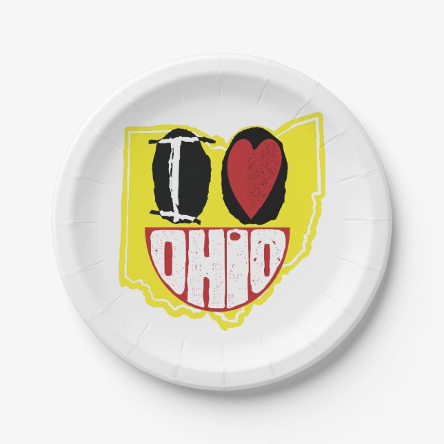 Prato De Papel Eu Amo Ohio Sorrindo De Rosto Feliz (Frente)