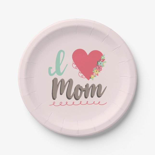 Prato De Papel Eu amo Rosa Mamãe (Frente)