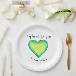 Prato De Papel Eu Amo-Te Bastante Verde E Azul, Aniversário