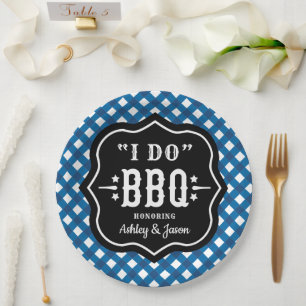 Prato De Papel Eu Faço Churrasco Xadrez Azul Casamento
