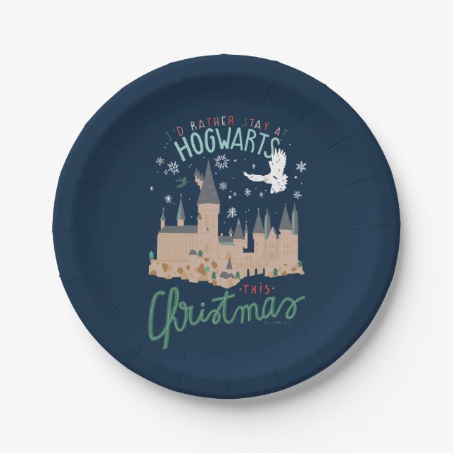 Prato De Papel Eu Preferiria Ficar em Hogwarts neste Natal (Frente)
