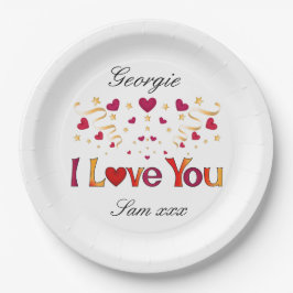 Prato De Papel Eu te amo, Dourado Namorados de Fita .