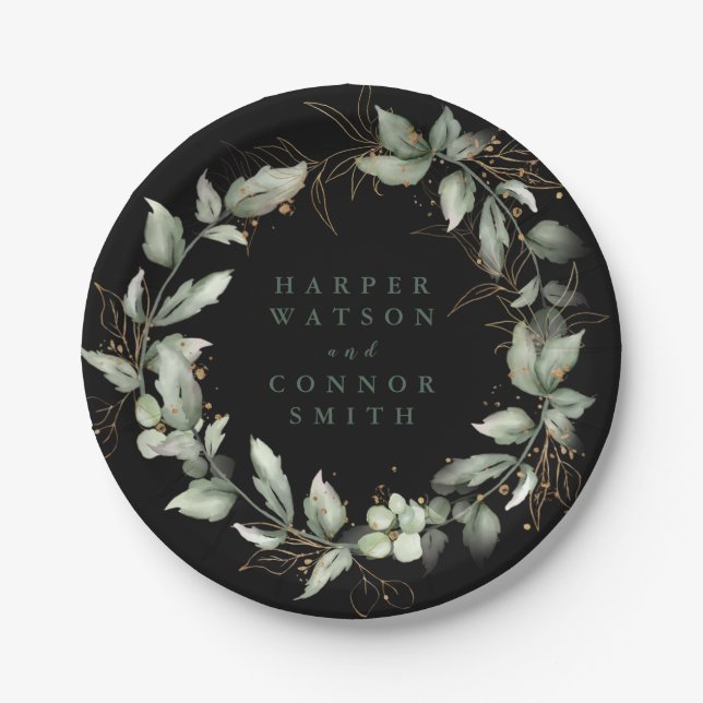 Prato De Papel Eucalipto Botânico Premium Black Gold Verde (Frente)