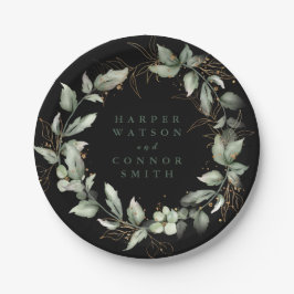 Prato De Papel Eucalipto Botânico Preto Premium Ouro Verde Folhag