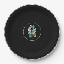 Prato De Papel  Eucalyptus Black Upscale Wedding Paper Plates