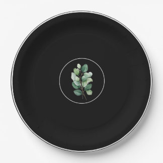 Prato De Papel  Eucalyptus Black Upscale Wedding Paper Plates