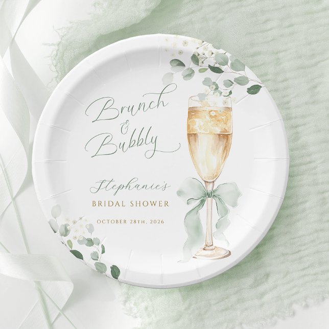 Prato De Papel Eucalyptus Champagne Brunch & Bubbly Bridal Shower (Criador carregado)