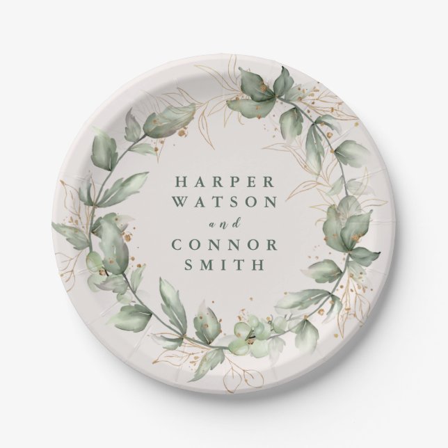 Prato De Papel Eucalyptus Elegante e Dourado Moisés Verde Botânic (Frente)