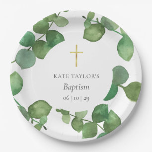 Prato De Papel Eucalyptus Greenery Baptism Christening