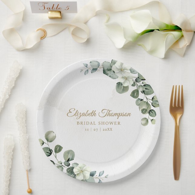 Prato De Papel Eucalyptus Greenery Elegant Bridal Shower (Casamento)