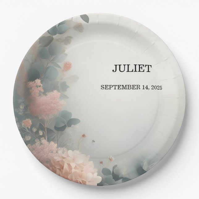 Prato De Papel Eucalyptus Lace Tulle Dusty Chá de panela Azul (Frente)