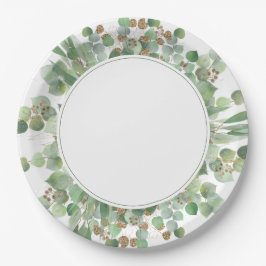 Prato De Papel Eucalyptus Leaf Dourada Glitter Greenery Casamento
