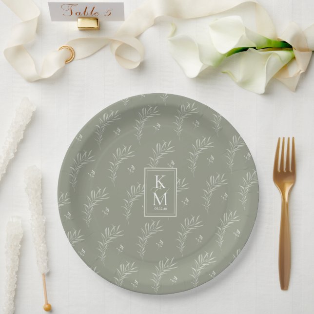 Prato De Papel Eucalyptus Pattern Wedding Green ID901 (Casamento)