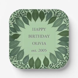 Prato De Papel eucalyptus wreath birthday paper plate, watercolor