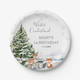 Prato De Papel Evergreen Animal Winter Onederland Birthday