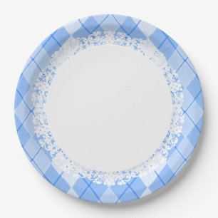 Prato De Papel Everyday_Dinner_Paper-Plates (c) Lace-Blue_Argyle