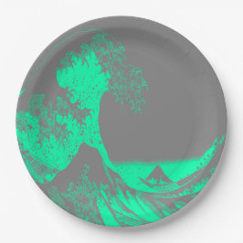 Prato De Papel Excelente Wave Seafoam Green & Cinza Paper Plates