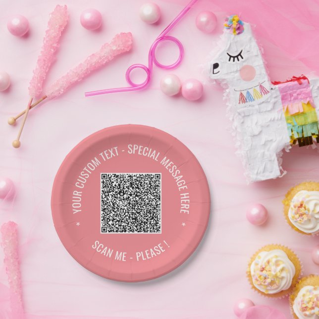 Prato De Papel Exemplo de papel de código QR com texto personaliz (Festa)