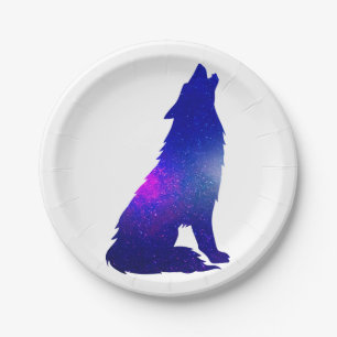 Prato De Papel Exibição de Lobo Espacial - Escolher cor de fund