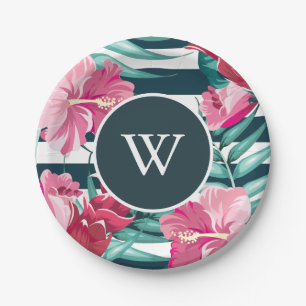 Prato De Papel Exótico Verão personalizado Floral listrado
