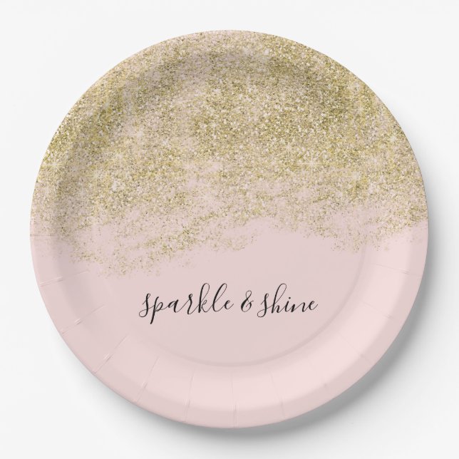 Prato De Papel Faaux Brilhante Dourado Blush Pink Sparkle (Frente)