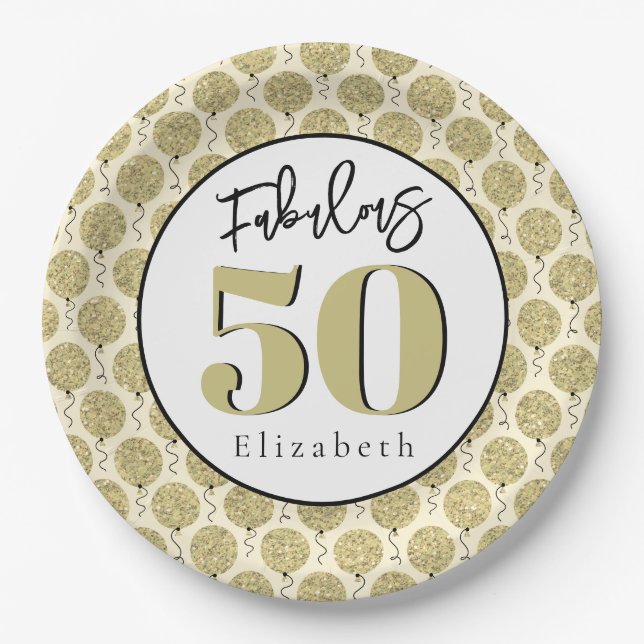 Prato De Papel Fabulosa 50 Douradas Pratas de Aniversário (Frente)