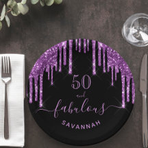 Fabulous birthday black purple glitter sparkle 50