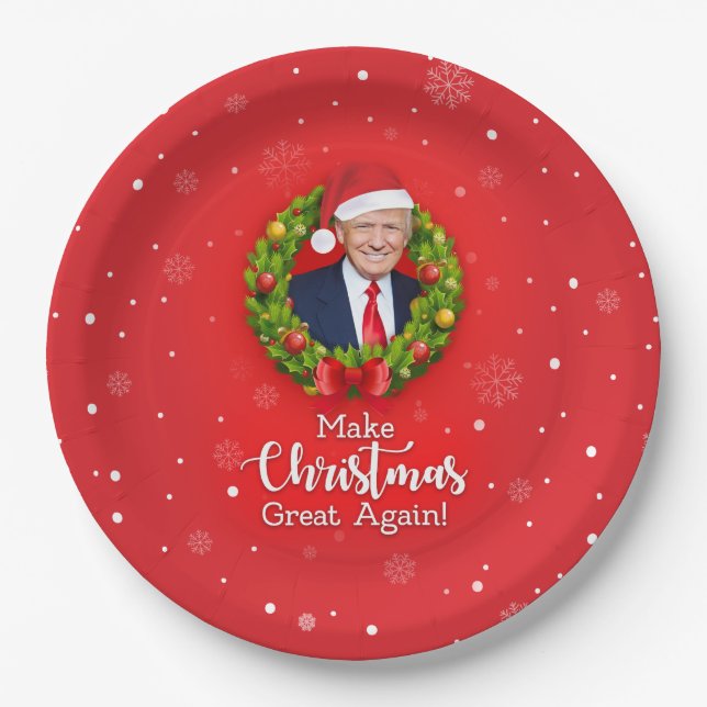 Prato De Papel Faça o Excelente de Natal de novo Trump MAGA prese (Frente)