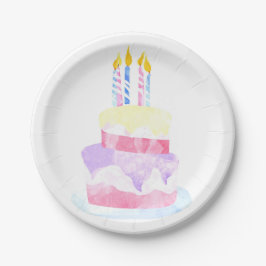 Prato De Papel Faça um Desejo | Bolo de Aniversário Feliz Aquarel