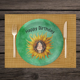Prato De Papel Face of Birthday Girl in Fancy Yellow Sunflower 