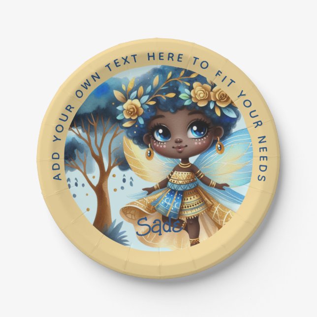 Prato De Papel Fada Africana Aniversário Teal Dourada Pink Prince (Frente)