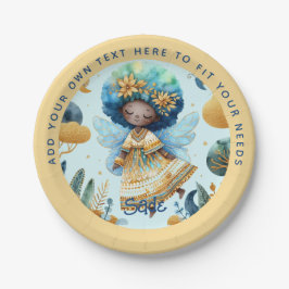 Prato De Papel Fada Africana Aniversário Teal Dourada Pink Prince