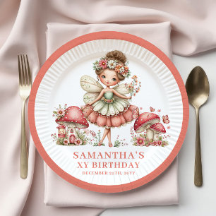 Prato De Papel Fada Angelical 4º Aniversário Floral Rosa Pastel