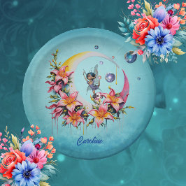 Prato De Papel Fada dançando na lua