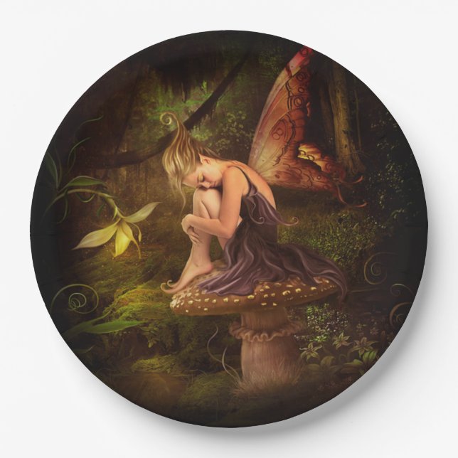 Prato De Papel fada de cogumelos (Frente)