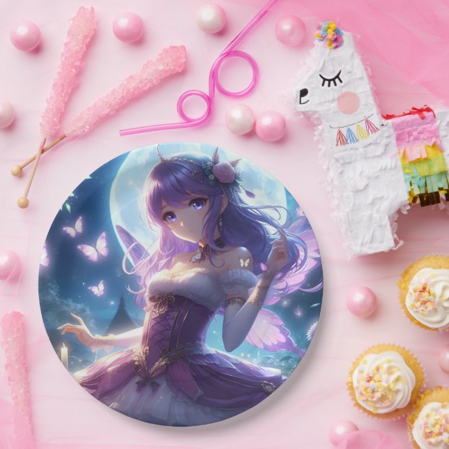 Prato De Papel Fada de Lua de Lua de Violeta da Menina de Anime (Festa)