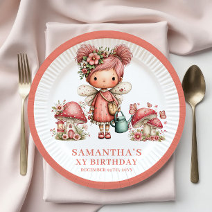 Prato De Papel Fada Encantada 1º Aniversário Papel Floral Rosa 