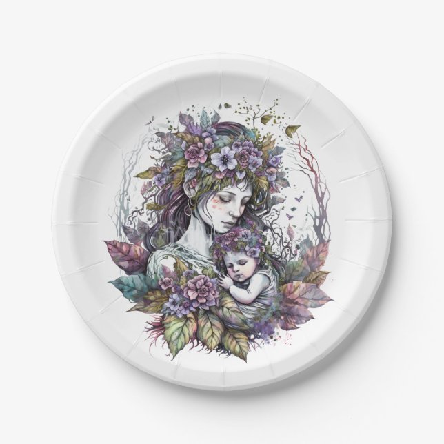 Prato De Papel Fada-mãe e criança (Frente)