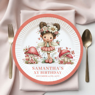 Prato De Papel Fada Meiga 1º Aniversário Cogumelo Rosa Papel