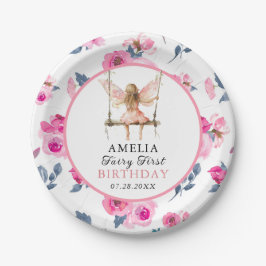 Prato De Papel Fada Primeira Aquarela primeiro aniversario Floral