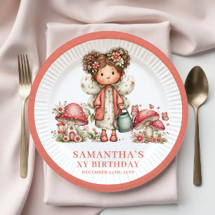 Prato De Papel Fada Sonhadora 2º Aniversário Flores Rosa Bege Pap