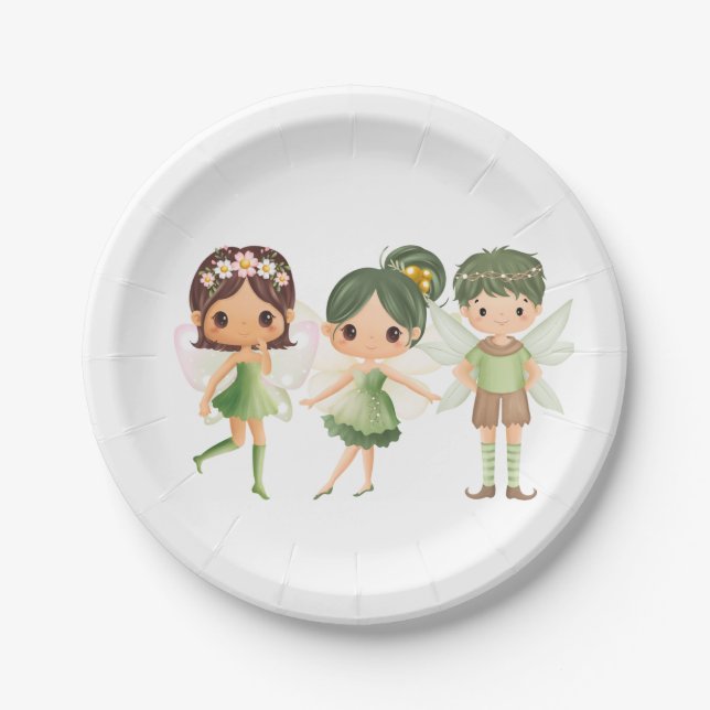 Prato De Papel Fadas Vestidas em Verde (Frente)