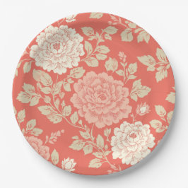 Prato De Papel Faded Red Block Print Floral