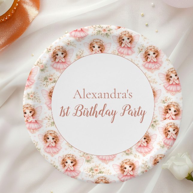 Prato De Papel Fairy 1st Birthday Pink Garden (Criador carregado)