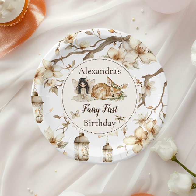 Prato De Papel Fairy First Birthday Woodland Floral (Criador carregado)