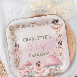 Prato De Papel Fairy Mushroom House Pink Birthday