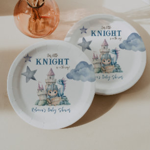 Prato De Papel Fairytale Dreamy Dragon Blue Knight Chá de fraldas