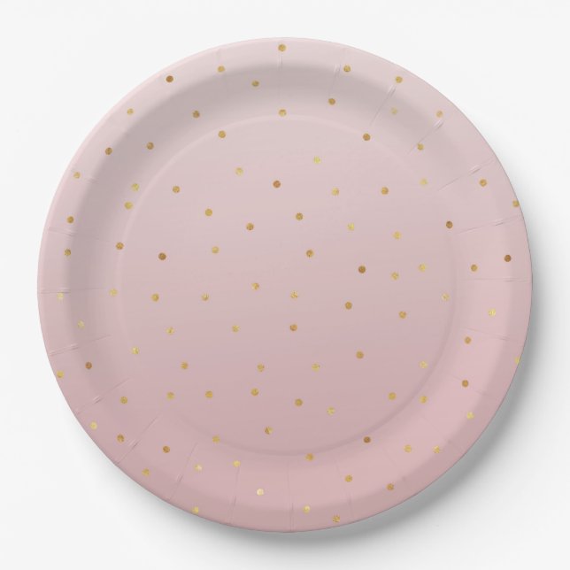 Prato De Papel Faísca de Confetti Dourado Cor-de-Rosa-Blush Rosa (Frente)