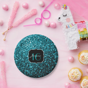 Prato De Papel Faíscas brilhantes azul-aqua brilhante Doce 16